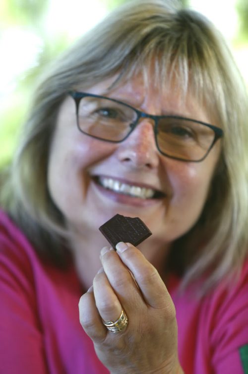 WAYNE GLOWACKI / WINNIPEG FREE PRESS  Food feature piece on chocolate tasting. Doreen Pendgracs tastes the chocolate, she says chocolate should excite all of your senses, smell, taste and sound.  Alison Gillmor story August 30 2016