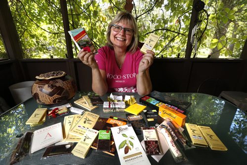 WAYNE GLOWACKI / WINNIPEG FREE PRESS  Food feature piece on chocolate tasting. Doreen Pendgracs with an assortment of handcrafted artisan made excellent chocolate from around the world. She is at her home in Matlock,Mb.  Alison Gillmor story August 30 2016