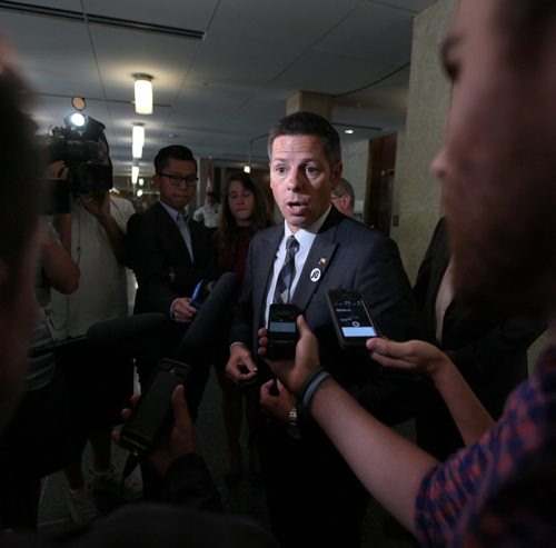 PHIL HOSSACK / WINNIPEG FREE PRESS -  Mayor Brian Bowman is grilled about the possible contents of a report on possible "Growth Fees" Tuesday afternoon.  See Aldo Santin story. August 30, 2016