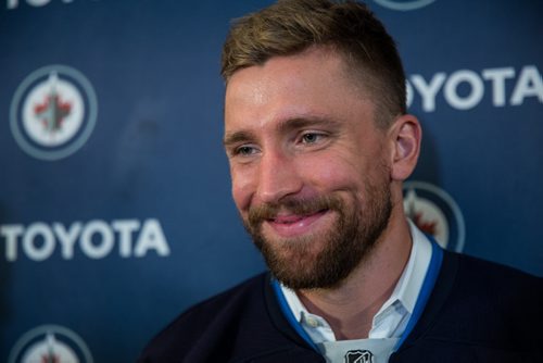 MIKE DEAL / WINNIPEG FREE PRESS The Winnipeg Jets announced that Blake Wheeler will be taking over the captaincy which has been empty since star forward Andrew Ladd was traded to the Chicago Blackhawks last season. 20160831 - Wednesday August 31, 2016