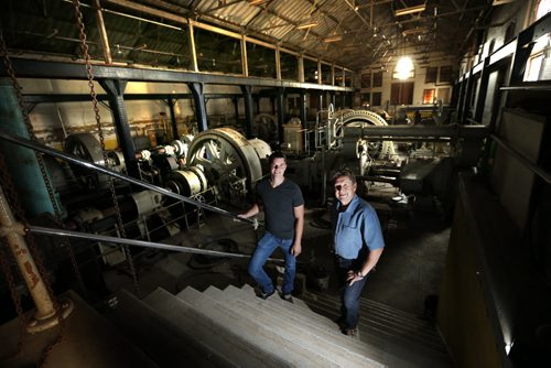 WAYNE GLOWACKI / WINNIPEG FREE PRESS  Business partners  Bryce Alston,left, and Rick Hofer in the James Avenue Pumping Station located at  James St. and Waterfront Drive. They plan to convert it into a residential-retail-office complex. Aldo Santin story Sept. 1  2016