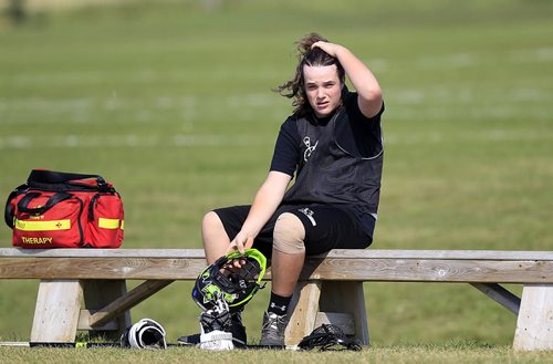 PHIL HOSSACK / WINNIPEG FREE PRESS - 15 and Under lacrosse, Cam Stucky  takes a break during the team workout Thursday. See Jason Bell story. September 1, 2016