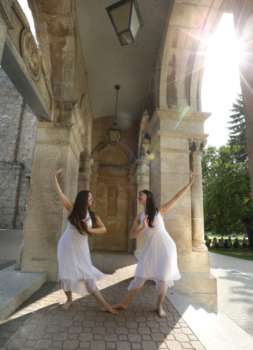 WAYNE GLOWACKI / WINNIPEG FREE PRESS  Dancers Robyn Thomson Kacki,right, and Kathleen Hiley in the St. Boniface Cathedral Ruins, they will be performing a special tribute dance to Mother Teresa.  Ashley Prest story Sept. 2  2016