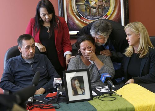 WAYNE GLOWACKI / WINNIPEG FREE PRESS   George and Melinda Wood, parents of Christine Wood make an urgent plea Tuesday to the public for their missing 21-year-old daughter. They were supported at the news conference by from left, Shelia North Wilson, Grand Chief, MKO, Tommy Weenusk, Christine's uncle beside Christy Dzikowicz, Director of Missing Children Services, Canadian Centre for Child Protection at a news conference held at the Manitoba Keewatinowi Okimakanak Inc.  Carol Sanders story Sept. 6  2016