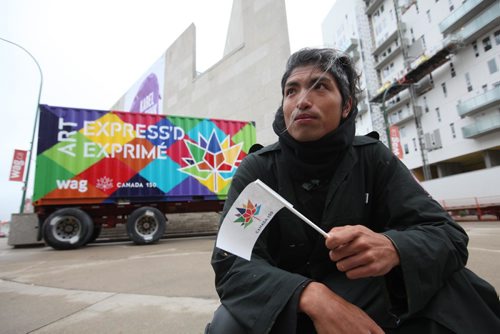 RUTH BONNEVILLE / WINNIPEG FREE PRESS

Media Launch/Canada 150 Countdown Event

Local art teacher Nereo II painted the outside of a cargo container for the  launch of the WAG's 150 Countdown Event , a coast-to-coast-to-coast artistic journey in the summer of 2017,  at a press conference at the WAG Friday.  

The Government of Canada is providing $300 000 in funding for the project called ART EXPRESS'D which will see three metal shipping containers, like the one in photo, transformed into mobile art studios and move across the nation where communities will be asked to create art for that expresses who they are as Canadians in celebration with Canada's 150 birthday year.

September 16, 2016
