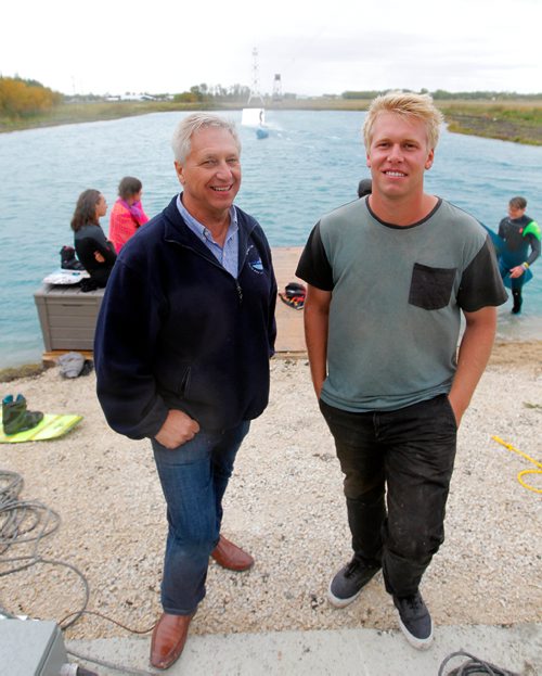 BORIS MINKEVICH / WINNIPEG FREE PRESS
BUSINESS - Alan Kathan, left,  and Daniel Kathan, right, are a  father and son team in an operation called Konex Wakeparks. They make an innovative cable wakeboard system that they want to sell worldwide. Photo taken at  the Konex Research Facility on Hunter Road in Springfield, MB. Martin Cash story. Sept. 16, 2016