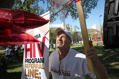 RUTH BONNEVILLE / WINNIPEG FREE PRESS

Chris Lucas who has been living with HIV for many years takes part in the Annual Aids Walk organized by Nine Circles Community Health Centre taking place at Central Park Saturday.   
See Alex Paul story.  
September 17, 2016
