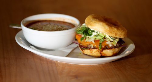 TREVOR HAGAN / WINNIPEG FREE PRESS
Feast. Bison Burger and Stuffed Green Pepper with Bison Soup. Restaurant Review. Saturday, September 17, 2016.