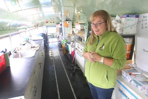 JOE BRYKSA / WINNIPEG FREE PRESSLisa Tretiak /Prairie Wildlife Rehabilitation Centre inside a old school bus they use for treatment of injured animals.-Sept 21, 2016 -(See Kevin Rollason story)