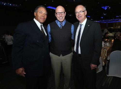 JASON HALSTEAD / WINNIPEG FREE PRESS

This year, the Winnipeg Blue Bombers inducted players, from left, John Helton and Bob Molle and builder Bob Irving into the Blue Bombers Hall of Fame at the football club's Legacy Gala Dinner at the RBC Convention Centre Winnipeg on Sept. 21, 2016.