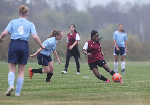 RUTH BONNEVILLE / WINNIPEG FREE PRESS

(IRCOM) Immigrant and Refugee Community Organization of Manitoba girls' soccer team (dark purple) play against Corydon Under 17 Girls at Blumberg soccer complex on Saturday.  Adija Bayubahe tries to keep control of the ball and get it down the field.  
See Alex's story.   

September 24, 2016

