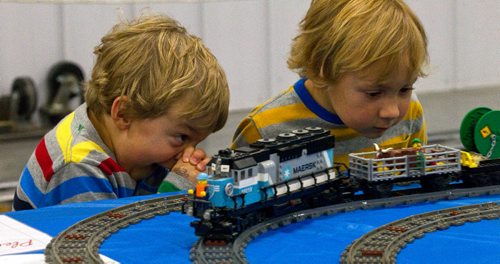 MIKE DEAL / WINNIPEG FREE PRESS
An excited Garrett Giroux (left), 4, and his brother, Rhys, 4, drove in from Brandon to check out the 2016 Manitoba Mega Train Show at the Red River Exhibition Park Sunday afternoon.
160925 - Sunday, September 25, 2016 - 

