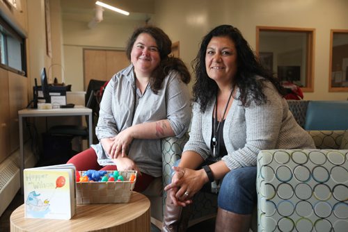 RUTH BONNEVILLE / WINNIPEG FREE PRESS

Mount Carmel Clinic opens new facility including new Mothering Project clinic to help vulnerable mothers and babies.  
Photo of  Margaret Bryans, RN and Program Manager (left0 with Tammy Rowan, Social Worker and Clinical Team Lead in new facility.  
See Jen Zoratti story.  

September 27, 2016

