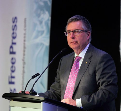 BORIS MINKEVICH / WINNIPEG FREE PRESS
Manitoba Hydro CEO Kelvin Shepherd speaking to the Manitoba Chambers of Commerce in the aftermath of critical review of the utilitys capital spending program. The event was at The Metropolitan Entertainment Centre, 281 Donald Street. Martin Cash story.  Sept. 28, 2016