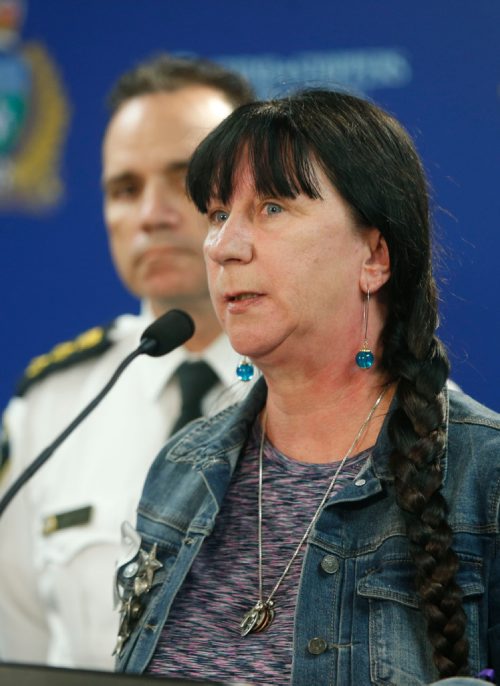 WAYNE GLOWACKI / WINNIPEG FREE PRESS

At right, Arlene Last-Kolb lost her 24-year-old son Jessie to a fentanyl drug overdose speaks at the Police news conference with Winnipeg Police Deputy Chief Danny Smyth regarding the carfentanil seizure earlier this month. The news conference was held Thursday in the WPS Headquarters building  Carol Sanders Sept. 29 2016