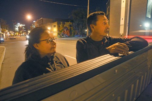 JOE BRYKSA / WINNIPEG FREE PRESS

George and Melinda Wood  take a break Thursday on  Ellice Ave  from looking for their daughter 21 year old Christine Wood from Oxford House First Nation that went missing Oct 19 while visiting Winnipeg. The two have been searching Winnipeg since, hoping for a sighting.  They have been searching each night driving through many neighborhoods in Winnipeg. Sept 29, 2016 -(See Melissa Martin story)