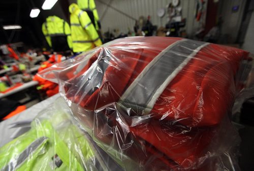 PHIL HOSSACK / WINNIPEG FREE PRESS -  Bundles of completed saftey gear await deivery at The Stitch Factory. See Connie's story. . September 28, 2016