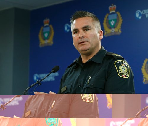WAYNE GLOWACKI / WINNIPEG FREE PRESS


Winnipeg Police Const. Jason Michalyshen at the news conference in the Police HQ Tuesday to update the investigations on the two males found dead in a parked car on College Ave. and Police Const. Trent Milan who died in a collision Monday.  at Carol Sanders story Oct.4 2016
