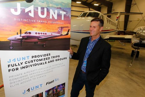 BORIS MINKEVICH / WINNIPEG FREE PRESS
Local executive jet operator Fast Air is starting a new service using business aircraft to provide small groups with curated travel to unique places like sports event, concerts or get aways. (in photo) Dan Rutherford is the marketing and business development director and poses for a photo in the hanger. Martin Cash story. Oct. 5, 2016