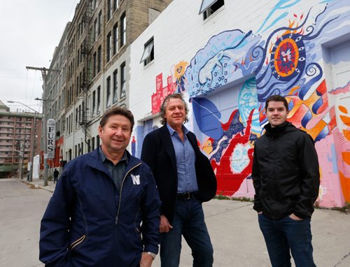 WAYNE GLOWACKI / WINNIPEG FREE PRESS


Commercial Real Estate.   Local developers from left,  Rick and brother Mark Hofer with Bryce Alston in front of the century old warehouse in the 300 block of Ross Ave. just west of Princess St. they want to turn into rental apartments. Murray McNeill  story Oct. 6 2016