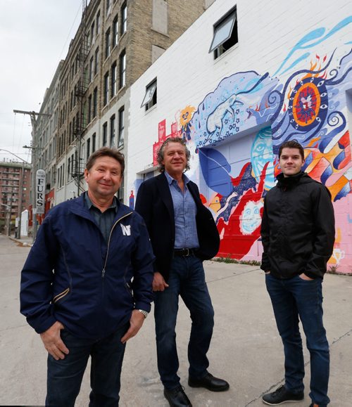WAYNE GLOWACKI / WINNIPEG FREE PRESS


Commercial Real Estate.   Local developers from left,  Rick and brother Mark Hofer with Bryce Alston in front of the century old warehouse in the 300 block of Ross Ave. just west of Princess St. they want to turn into rental apartments. Murray McNeill  story Oct. 6 2016