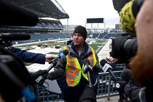 MIKE DEAL / WINNIPEG FREE PRESS
Mike Craig, NHL Senior Manager, Facilities Operations talks to the media about the state-of-the-art ice-making and ice-monitoring equipment which will be used to create the NHL-caliber sheet of ice in the middle of Investors Group Field for the upcoming NHL Heritage Classic which takes place Sunday, October 23, 2016.
161011 - Tuesday, October 11, 2016 - 

