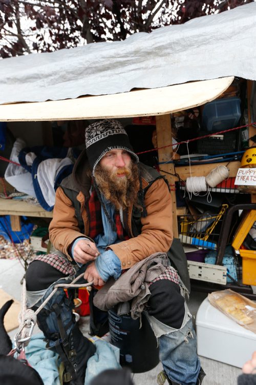 WAYNE GLOWACKI / WINNIPEG FREE PRESS
John, 28, with his possessions in two shopping carts  on Maryland St.   The Social Planning Council has a plan to end youth homelessness in Winnipeg.  Alex Paul  story Oct. 11 2016
