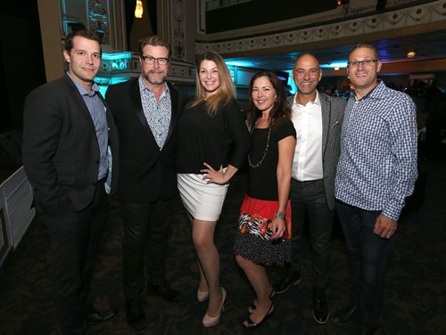 JASON HALSTEAD / WINNIPEG FREE PRESS

Dean McDermott (event celebrity and actor/reality TV personality, second left) and Leo Stakos (event celebrity and FISH TV host, second from right) with members of Team Cornell (from Cornell Creme artisan ice cream), from left, Aaron De Groot, ), Lisa Webinger, Jodi Mokal and David Van Hooren at the Health Sciences Centre Foundations Celebrity Human Race Celebrity Draft Party at the Metropolitan Entertainment Centre on Sept. 30, 2016.  (See Social Page)