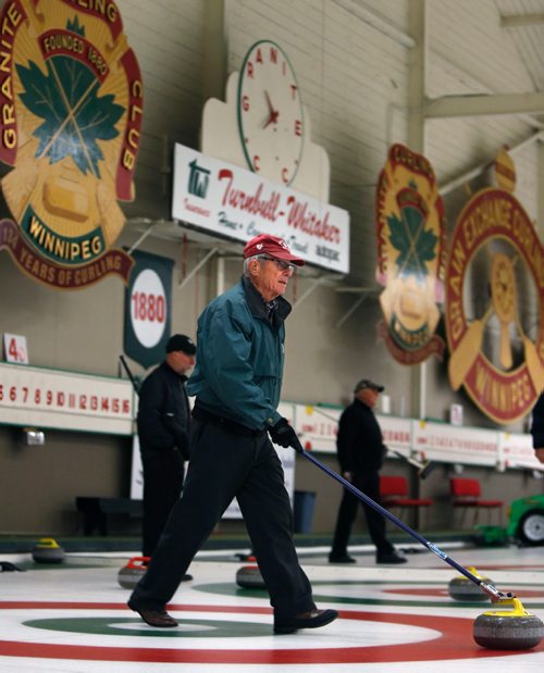 WAYNE GLOWACKI / WINNIPEG FREE PRESS


Skip Bob Burton delivers rock in the Granite Masters Curling league at the Granite Curling Club Thursday.  Doug Speirs   storyOct. 13 2016
