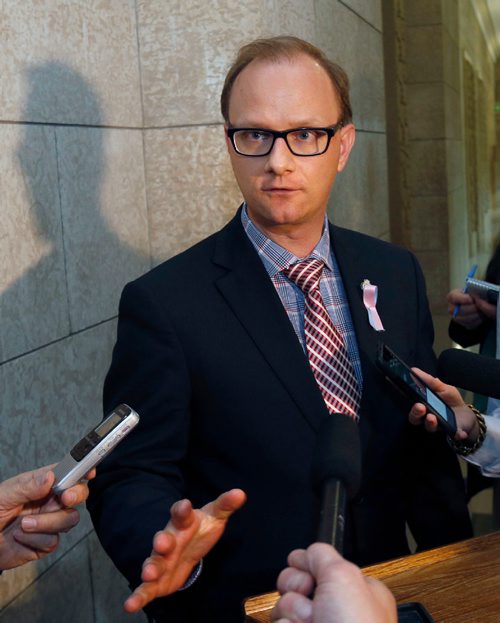 WAYNE GLOWACKI / WINNIPEG FREE PRESS


Conservative MLA and House Leader Andrew Micklefield speaks to reporters after Question Period Thursday in the Manitoba Legislature.  Larry Kusch story  Oct. 13 2016