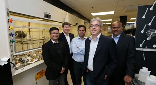 WAYNE GLOWACKI / WINNIPEG FREE PRESS


 In forground, Dr. Frank Schweizer and from left, Dr. Ayush Kumar, Dr. George Zhanel, Dr. Sudeep Ghoswami and Dr. Bala Kishan Gorityala took part in a project that recently discovered a way of tying together two antibiotics in a way that has remarkable success against one of the deadliest antibiotic-resistant bacteria. Melissa Martin story   Oct. 14 2016