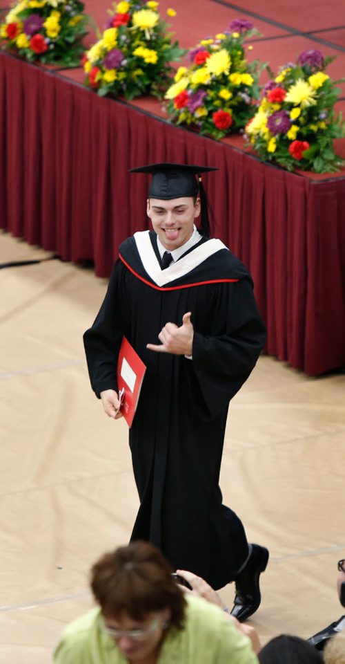 WAYNE GLOWACKI / WINNIPEG FREE PRESS


Roderick Mitchell acknowledges his supports after receiving his Bachelor of Arts diploma at the University of Winnipeg Autumn Convocation Ceremony. The conferring of degrees in Graduate Programs, Science, Education, Arts, Business & Economics and Kinesiology took place at the 108th convocation ceremony in the Duckworth Friday.     Oct. 14 2016