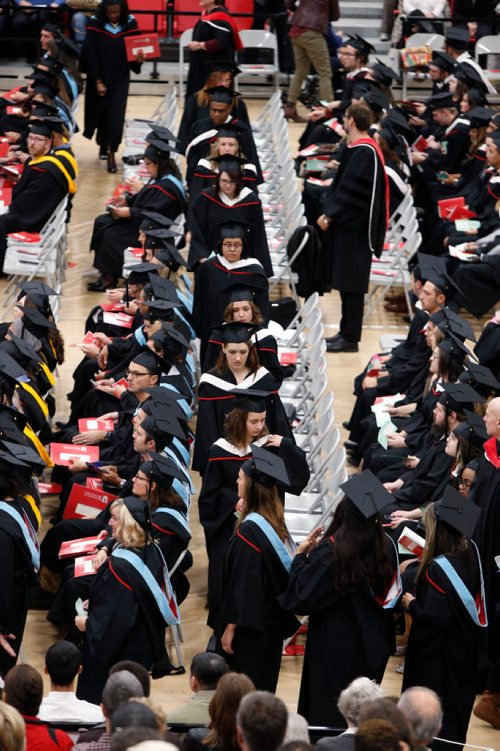 WAYNE GLOWACKI / WINNIPEG FREE PRESS

Students line up to receive their diplomas during the University of Winnipeg Autumn Convocation Ceremony. The conferring of degrees in Graduate Programs, Science, Education, Arts, Business & Economics and Kinesiology took place at the 108th convocation ceremony in the Duckworth Friday.     Oct. 14 2016