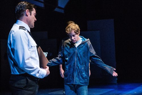 MIKE DEAL / WINNIPEG FREE PRESS
John Ullyatt as Roger Shears (left), Edmund Stapleton as Christopher Boone (centre) and David W. Keeley as Ed Boone (obscured by Edmund) during a media call for the upcoming RMTC production of The Curious Incident of The Dog in The Night-Time, at the John Hirsch Mainstage. The show runs from October 19 - November 12, 2016.
161018 - Tuesday, October 18, 2016