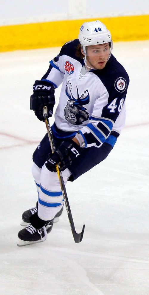 BORIS MINKEVICH / WINNIPEG FREE PRESS
Manitoba Moose vs. Bakersfield Condors at MTS Centre, Winnipeg. Moose #48 Brendan Lemieux. Oct. 18, 2016