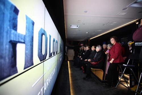 RUTH BONNEVILLE / WINNIPEG FREE PRESS

Members of the Ukrainian community including survivors of Holodomor genocide, watch a short documentary on Holodomor in the new mobile Classroom (a state-of-the-art RV interactive mobile theatre) parked in front of the Provincial Legislative Building during the official Kick-Off of the Manitoba portion of the National Awareness Tour Thursday.  
 
The Holodomor was a genocide carried out in 1932-33 by the Soviet Union led by Joseph Stalin, which resulted in the deaths of millions of Ukrainians due to forced starvation. 

See Nick Martin story.

October 20, 2016