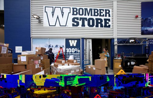 
RUTH BONNEVILLE / WINNIPEG FREE PRESS

Merchandisers box up Bomber merchandise to make room for NHL Heritage Classic gear at Investors Group Field for the upcoming Heritage Classic outdoor Hockey tournament being held at the stadium this weekend in Winnipeg.  

Standup photo 
October 20, 2016