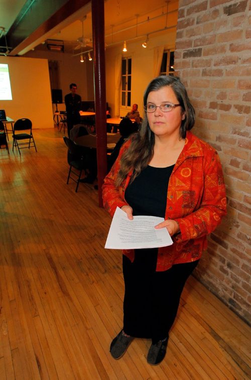 BORIS MINKEVICH / WINNIPEG FREE PRESS
Louise May, general manager of St. Norbert Arts Centre. She is part of the group that put on the presentation about the proposed conversion of an existing pipeline in St. Norbert, just south of Winnipeg, MB.  Photo taken at the St. Norbert Arts Centre. There were two presentations Thursday night. Oct. 20, 2016