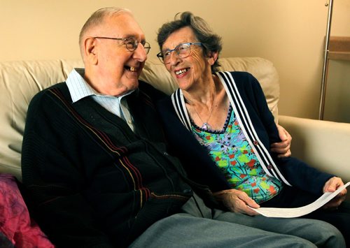 BORIS MINKEVICH / WINNIPEG FREE PRESS
Portrait of Viv Rees, left, and his wife Sheila Rees, 83, who has  vascular dementia. Viv is her caregiver. He went to a conference for caregivers that gave him a lot of info and peace of mind. For story about the coming surge of Manitobans with dementia. Photo taken at Linden Wood Manor. Carol Sanders story.  Oct. 21, 2016