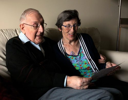 BORIS MINKEVICH / WINNIPEG FREE PRESS
Portrait of Viv Rees, left, and his wife Sheila Rees, 83, who has  vascular dementia. Viv is her caregiver. He went to a conference for caregivers that gave him a lot of info and peace of mind. For story about the coming surge of Manitobans with dementia. Photo taken at Linden Wood Manor. Carol Sanders story.  Oct. 21, 2016