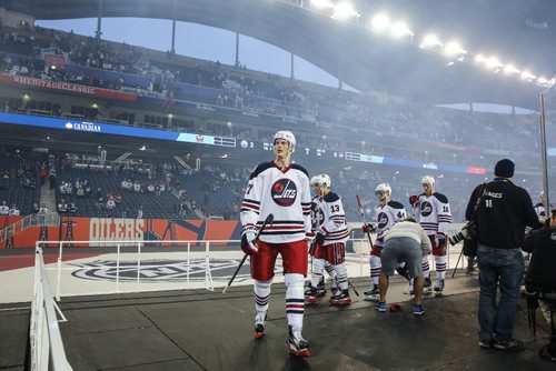 MIKE DEAL / WINNIPEG FREE PRESS
The Winnipeg Jets' Tyler Myers (57) leaves the ice after the game against the Edmonton Oilers at Investors Group Field.
161023 - Sunday October 23, 2016