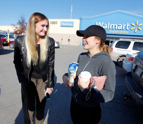 BORIS MINKEVICH / WINNIPEG FREE PRESS
STREETER at Walmart Supercentre, 1001 Empress St.
Customers entering and leaving the Walmart store give their reaction to the company no longer accepting Visa credit cards at its 16 Manitoba stores, effective today. In this photo Phoenix Combe, left, Jenn Ford, right. McNeill/Business. Oct. 24, 2016