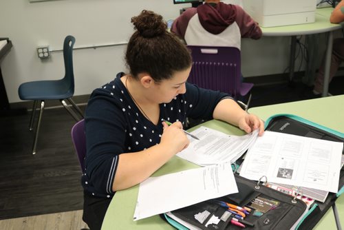 Canstar Community News Emma Gravito works on a resume for a mock interview to prepare for an intership at Maples MET School on Oct. 4, 2016.