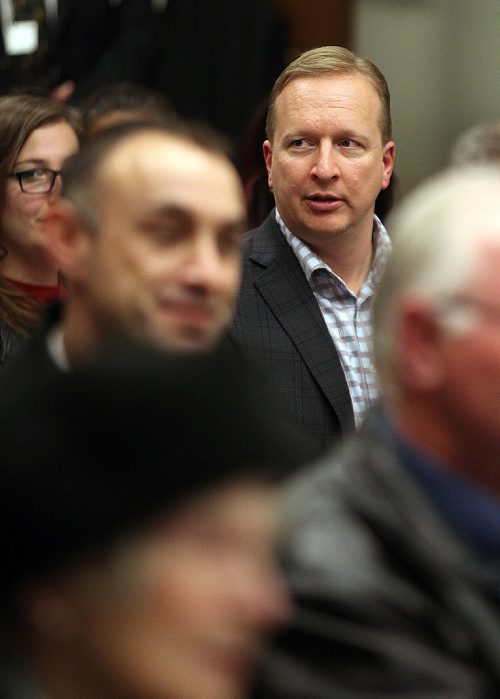 PHIL HOSSACK / WINNIPEG FREE PRESS -   Kevin Rebeck, president of the Manitoba Federation of Labor  at Committe hearing looking at Bill C7 at the Manitoba Legislature Thursday evening. Kristin Annable story. October 27, 2016