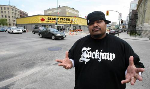 WINNIPEG, Manitoba: JUNE 4, 2008 - Robert Wilson, also known as rapper Fresh I.E., at the intersection in downtown Winnipeg where he was stopped by several police officers and accused of stealing his own vehicle on June 4, 2008. Police at first did not believe he was the registered owner of the vehicle and according to Mr. Wilson several officers had their guns out and a passenger in his car was handcuffed.   Credit: Mike Deal / Winnipeg Free Press
