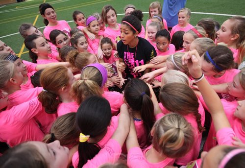 
RUTH BONNEVILLE / WINNIPEG FREE PRESS

2012 & 2016 Olympic Bronze Medalist Desiree Scott does a group cheer with girls aged 818 years old after a training camp during the third annual Soccer Camp in Support of KidSport Winnipeg at the Axworthy Health and RecPlex, University of Winnipeg, Saturday.  

October 29, 2016