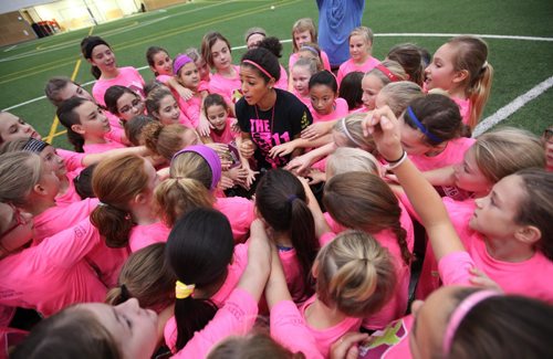 
RUTH BONNEVILLE / WINNIPEG FREE PRESS

2012 & 2016 Olympic Bronze Medalist Desiree Scott does a group cheer with girls aged 818 years old after a training camp during the third annual Soccer Camp in Support of KidSport Winnipeg at the Axworthy Health and RecPlex, University of Winnipeg, Saturday.  

October 29, 2016