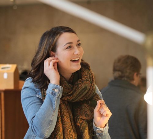 
RUTH BONNEVILLE / WINNIPEG FREE PRESS

University of Winnipeg Fine Arts students Elysia Shumka takes a closer look at handmade earrings created by Jeweller Sonja Rosenberg at the WAG Crafted sale art sale on Saturday.  The event is showcasing 50 local artists throughout the weekend.  

October 29, 2016