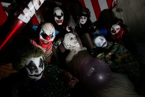JOHN WOODS / WINNIPEG FREE PRESS
Terror clowns are out haunting the Six Pines Halloween horror show at Six Pines Farm Saturday, October 30, 2016. The horror show goes until October 31.

