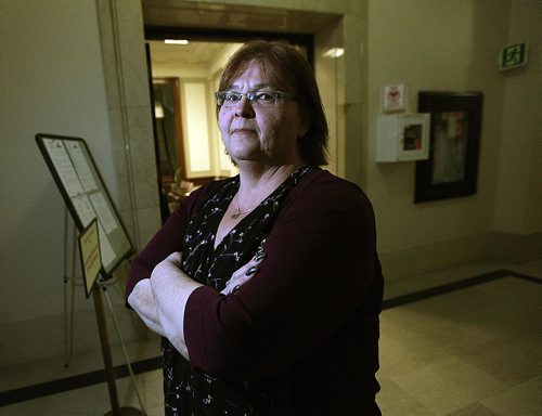 PHIL HOSSACK / WINNIPEG FREE PRESS -  Marianne Hladun, Regional Executive Vice President of Public Service Alliance Canada poses outside the hearing room at the Legislature after presenting to the committee reviewing contriversial labour legislation put forward by Pallister's government. Larry Kush story. November 1, 2016